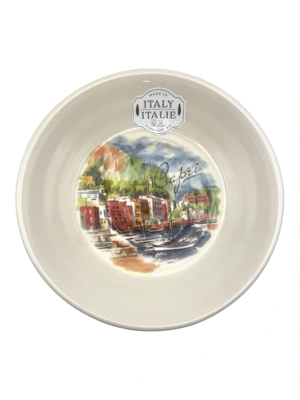 NWT Capri Italy Scenic Ceramic Coupe Bowl 9” Mediterranean Coastal Beach Decor